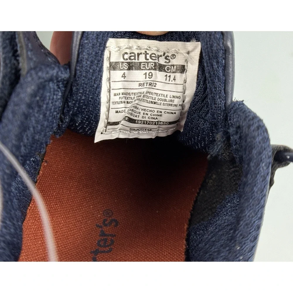 Carters Infant Boy Toddler Shoes Size 4 NWT‎ Navy White Brown Easy On Closure